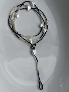 淡水パール　ブラックスピネル　ハートバロック　ラリエット風　ネックレス