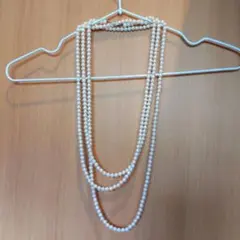 ロングパールネックレス ホワイト 3連風