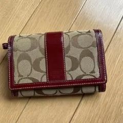 COACH 二つ折り財布 ベージュ/ブラウン/レッド