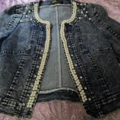 パール装飾デニムジャケット レディース Sサイズ