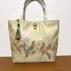 No.12 帯リメイクバック　花柄トートバッグ フリンジタッセル飾り房付き