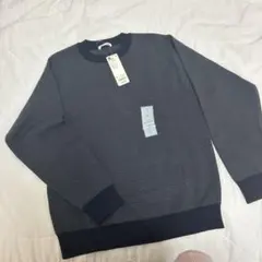 GU スムースニット クルーネックセーター ヘリンボーン ネイビー S