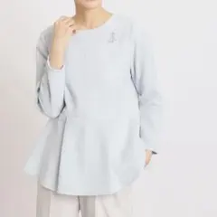 grove ツイードペプラムブラウス M ブルー クルーネック きれいめ 上品