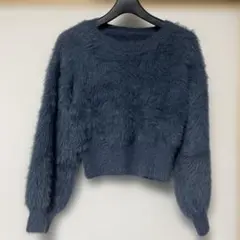 ラジエム　起毛 ショート丈ニット ファー風ニットセーター 長袖 クロップド丈