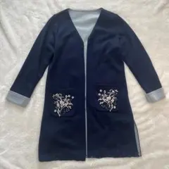 新品 tocco closet ロングカーディガン ネイビー 春 刺繍×ビーズ
