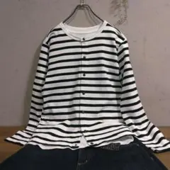 【URBAN RESEARCH DOORS】 長袖 ボーダー カットソー　白×黒