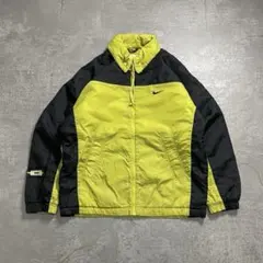 90sナイキナイロンジャケット中綿刺繍ロゴアシッドブラックS古着NIKEオールド