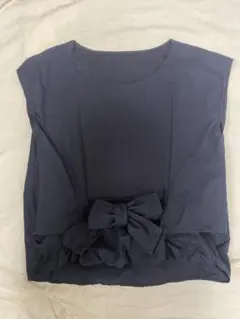 ROPE’ PICNIC ノースリーブトップス　ネイビー　前リボン
