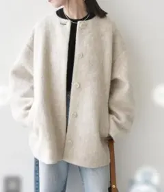 【新品】SHIPS any: シャギー ノーカラー コクーン コート