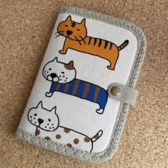 お薬手帳ケース 通帳ケース ハンドメイド コットンこばやし ★整列ネコBIG ⑦