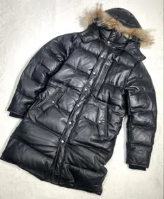 美品✨3Lラムレザー フード ファー付 ダウンコート VilleD'espoir