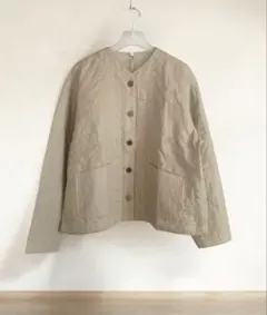 無印良品　カポック混二重ガーゼキルトジャケット　ライトベージュ.L