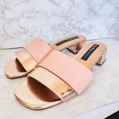 【ZARA】ピンクゴールド ヒールサンダル 23.5cm 美脚見えサンダル　春夏