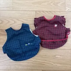 【familiar】お食事エプロン 2枚セット 青 赤 チェック柄