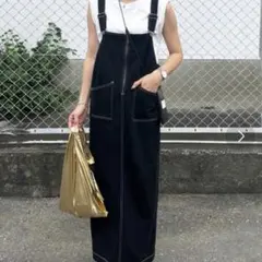 ISOOK サロペットジャンパースカート オーバーオール ブラック