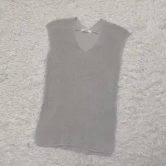 DOUDOU♡ラメノースリーブニット　リネン混　シルバー　ウォッシャブルのサムネイル