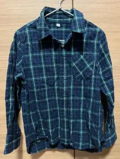 無印良品　長袖シャツ ネイビー・グリーンチェック 130