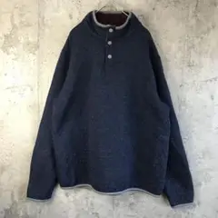 Y4249古着　トレーナー　スウェット　ハーフボタン　キルティング　紺