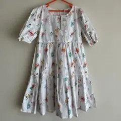 花柄蝶プリント長袖ワンピース 134