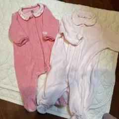プチバトー　ピンク　フリースロンパース　2点セット　3M 6M