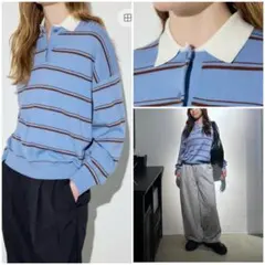 アズルバイマウジーAZUL カシミヤミックスボーダーニット 薄手長袖ニットポロ