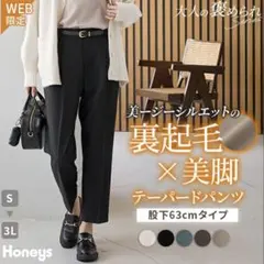 裏起毛テーパードパンツ 3L ブラック