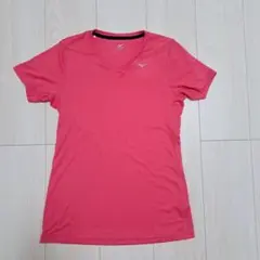 【ミズノ】Mサイズ 半袖VネックTシャツ ピンク スポーツウェア 美品　女性のサムネイル
