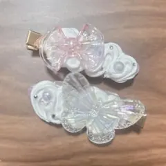 ホイップデコ ヘアクリップ クリアピンクリボン&バタフライ