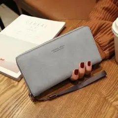 【W10】(Gray) Suede Long Wallet Women's Wallet Purse