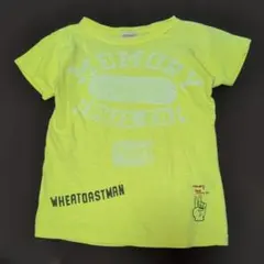 110★デニムダンガリー★プリントＴシャツ★黄色　バックプリントあり！