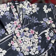 甚平☆花柄ネイビー ウエストゴム付き