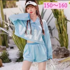 水着 150 160 セパレート 3点 水色 メッシュ ラッシュガード プール