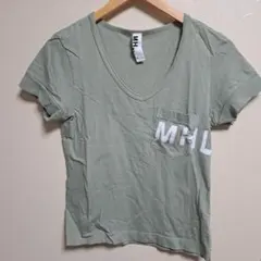 MHL オリーブグリーン Vネック Tシャツ II