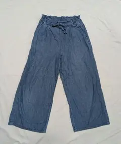 160cm デニム ワイドパンツ ゴムウエスト 　通学
