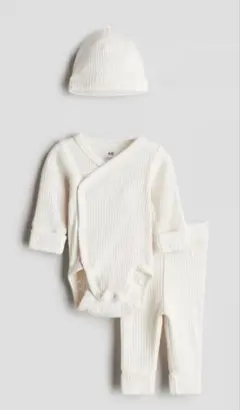 H&M ホワイト リブロンパース 3点セット