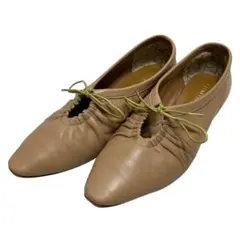 【美品】卑彌呼 (23.5) 褶皺綁帶 露跟鞋 真皮 皮革