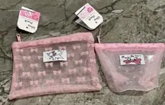 Disney でおしゃれキャット マリーちゃん リボン柄　メッシュポーチ2点