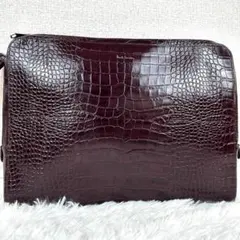 【美品】ポールスミス クラッチバッグ クロコ型押し マルチストライプ ボルドー