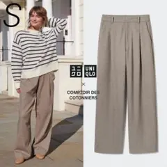 UNIQLO　ブラッシュドジャージータックワイドパンツ　ベージュ