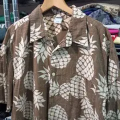 ヴィンテージUSA古着 オールドネイビー パイナップル コットン総柄アロハシャツのサムネイル
