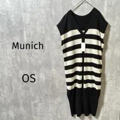 【Munichミューニック】タグ付2wayジレワンピース ボーダー F黒ベージュ
