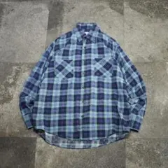 古着 ネルシャツ チェックシャツ 長袖シャツ シャツ 薄手 青 ブルー プリネル