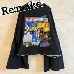 古着リメイク 車 黒 グランジ フレア袖 長袖 Tシャツ バックプリント