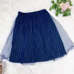 【ehka sopo】 M チェックレースシアーフレアスカート　ひざ丈のサムネイル
