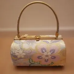 り*マ様 正絹帯地　和装用　金色紫花柄　ハンドバッグ
