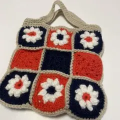 北欧お花のモチーフ編みのミニバック ハンドメイド