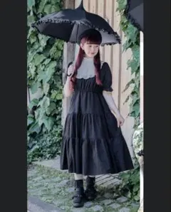 新品タグ付き青木美沙子コラボ♡ヨーク襟ティアード　ワンピースブラック しまみさのサムネイル