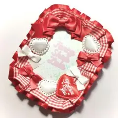 【355 】B8 硬質カードケースデコ トレカケースデコ レースデコ【赤白】