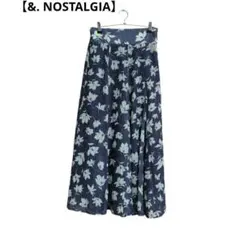 【美品、&. NOSTALGIA】ロングスカート　ネイビー　花柄のサムネイル