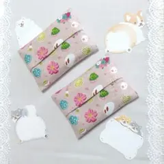 ポケットティッシュケース　うさぎ柄　和菓子柄　和柄　ピンク系　ハンドメイド